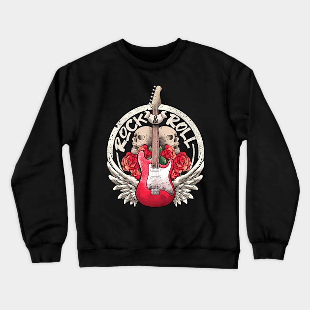 Lets Rock Rock&Roll Skeleton Hand Vintage Retro Rock Concert Crewneck Sweatshirt by MerchBeastStudio